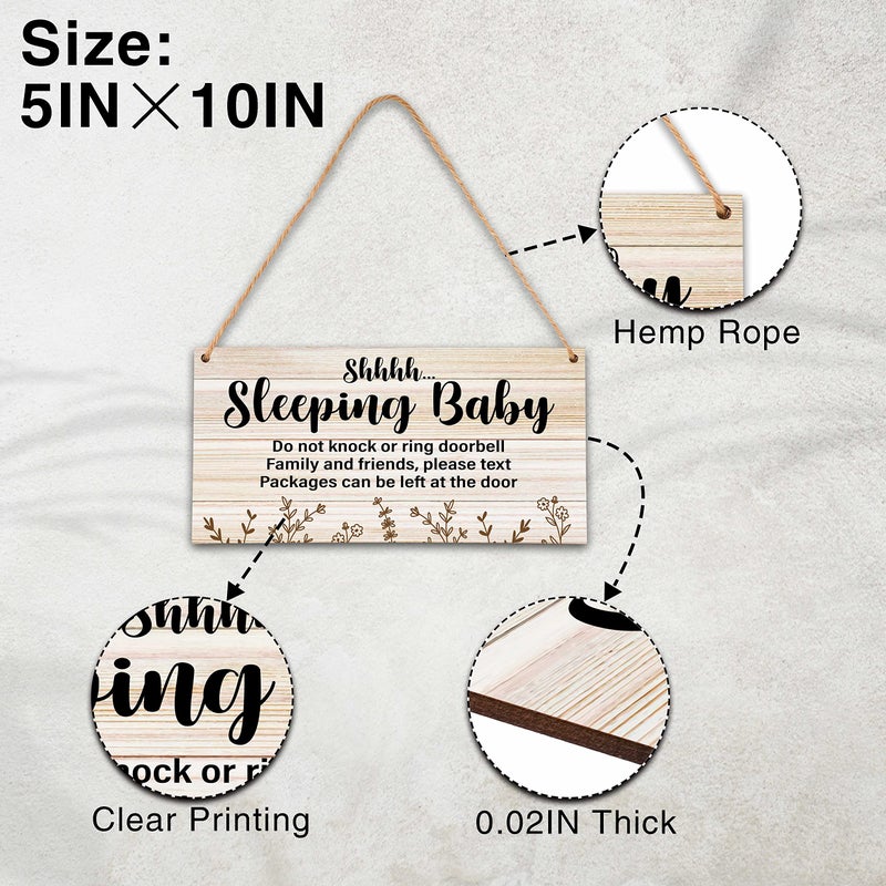 Ycyfckdr Baby Sleeping Sign  Wooden Decorative Sign  Rustic  5x10 Inches  Brown  Beige  Rectangular  Floral  Hanging - Image 2